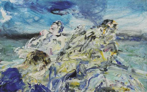 Jack Butler Yeats, RESCUE MEN, 1949, oil on board