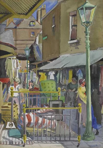 Harry Kernoff, ANGLESEA MARKET [OFF MOORE STREET] 1933, watercolour with gouache