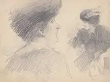 John Butler Yeats, TWO STUDIES OF A LADY WITH ELEGANT HEADRESS, BROOCH AND PURSE