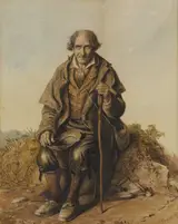 Robert Richard Scanlan, MAN SEATED ON A ROADSIDE WITH CANE AND BEGGING CAP