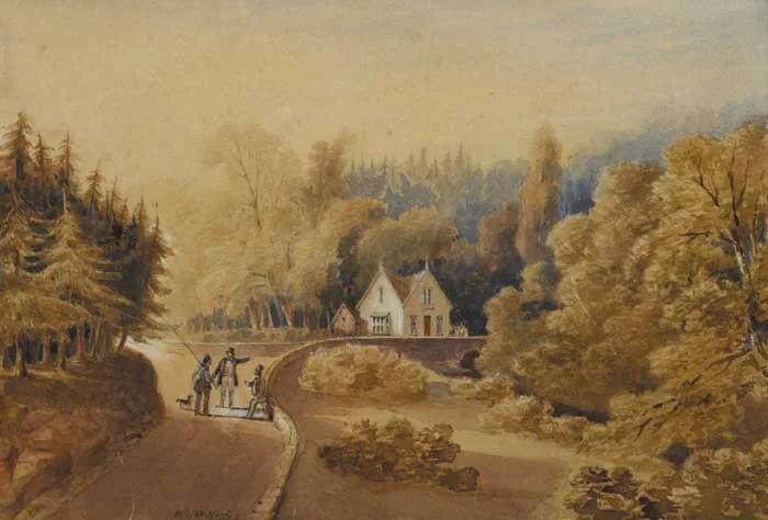 Robert Lowe Stopford, BELLMOUNT LODGE, CORK, 1855, watercolour heightened with white