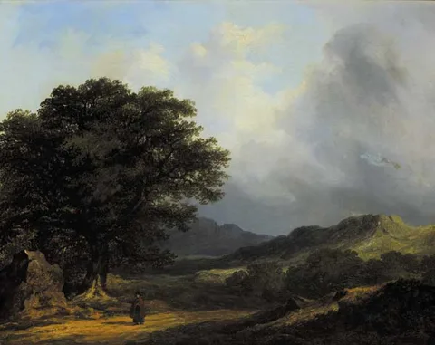 James Arthur O'Connor, RURAL LANDSCAPE WITH A FIGURE ON THE ROADWAY, 1840, oil on canvas