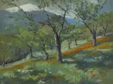 Edith Anna Somerville, HILLSIDE LANDSCAPE WITH SNOW CAPPED MOUNTAINS BEYOND