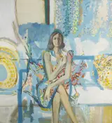 Eric Patton, YOUNG WOMAN SEATED IN FLORAL PATTERNED SURROUNDINGS