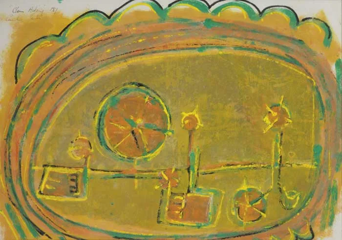 CLOWN ACTING by Camille Souter, 1961, oil on Whatman paper, sold Oct 2011