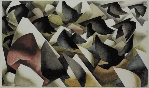 Terence Gayer, BIRDS IN FLIGHT OVER ABSTRACTED LANDSCAPE, 1989, watercolour