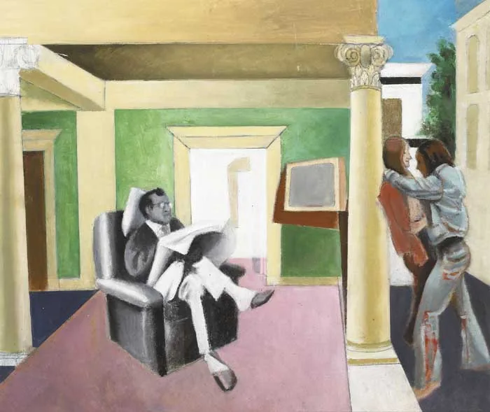 TWO WORLDS by Marian Jeffares, oil and graphite on board, offered Oct 2011