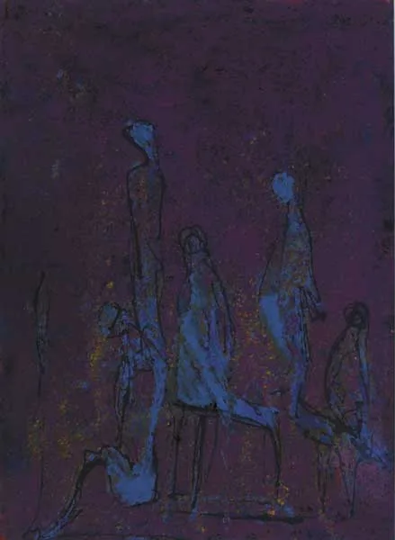 HUNTERS IV by Edward Delaney, oil on paper, sold Oct 2011
