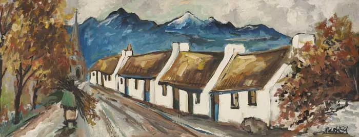 RETURNING HOME WITH FIREWOOD by Markey Robinson, oil on board, sold Oct 2011