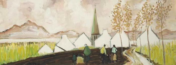 GATHERING POTATOS by Markey Robinson, oil on board, offered Oct 2011