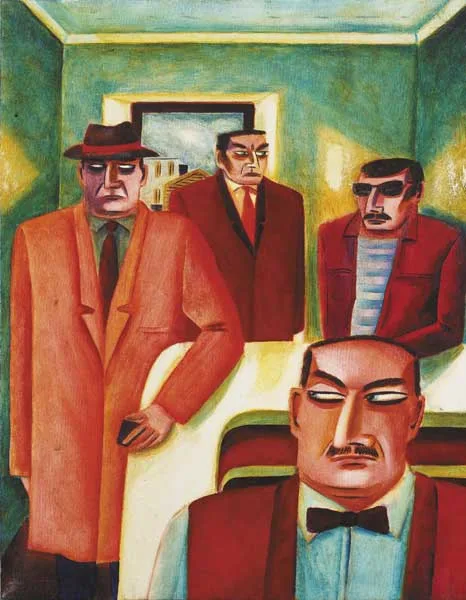 GANGSTERS by Graham Knuttel, oil on canvas, offered Oct 2011