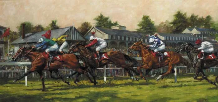 Roy Lyndsay, THE FINISH AT THE PHOENIX PARK, DUBLIN, oil on canvas