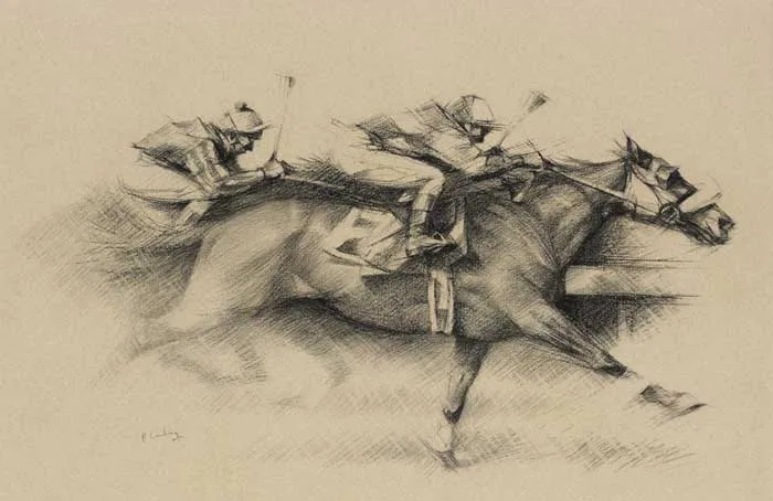Peter Curling, GOING TO THE WIRE, c.1995, charcoal on buff-coloured paper