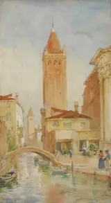 William Bingham McGuinness, VIEW OF A CANAL WITH THE CAMPANILE DI SAN MARCO, VENICE