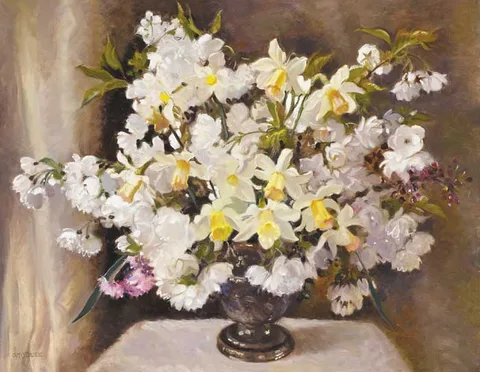 Geraldine O'Brien, STILL LIFE WITH DAFFODILS, oil on canvas