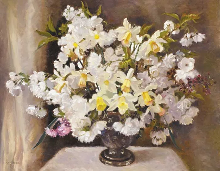 STILL LIFE WITH DAFFODILS by Geraldine O'Brien, oil on canvas, offered Oct 2011