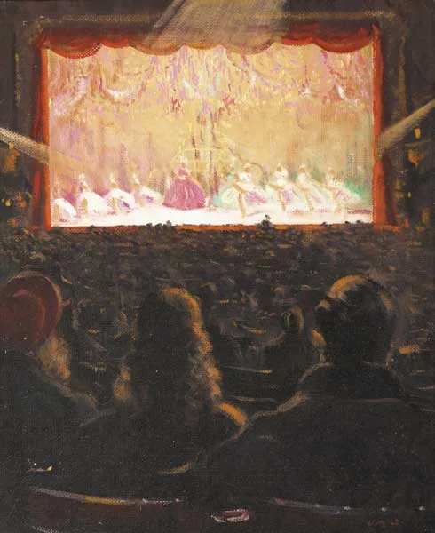 INSIDE DUBLIN'S CAPITOL THEATRE by Patrick Leonard, circa 1945, oil on board, offered Oct 2011