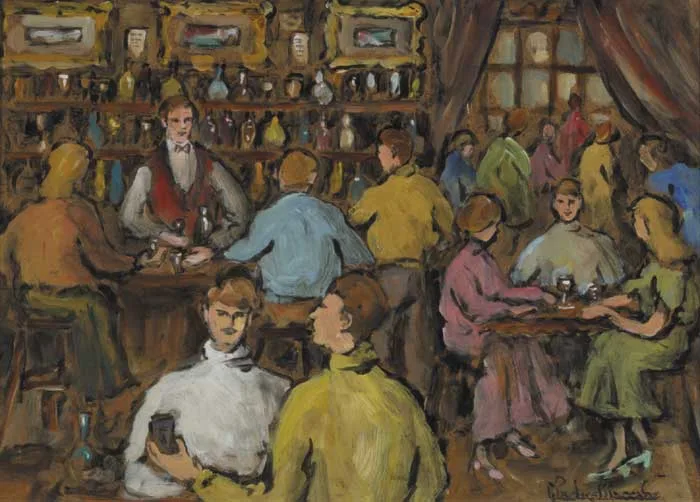 LUNCH IN DUBLIN by Gladys Maccabe, oil on board, sold Oct 2011