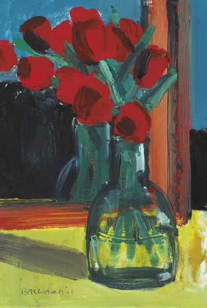 ROSES ON YELLOW by Brian Ballard, 2011, oil on canvas, sold Oct 2011