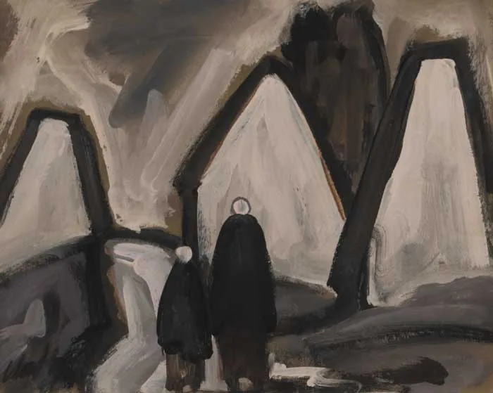 TWO SHAWLIES by Markey Robinson, gouache on card, sold Oct 2011