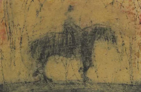 Ross Wilson, AUTUMN RIDER, PORTMOON, pen and ink with pastel and gouache on paper
