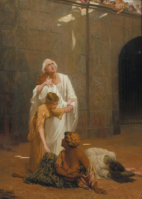 Saint George Hare, A MARTYR AND FOUR FEMALE FIGURES IN AN AMPHITHEATRE, oil on canvas