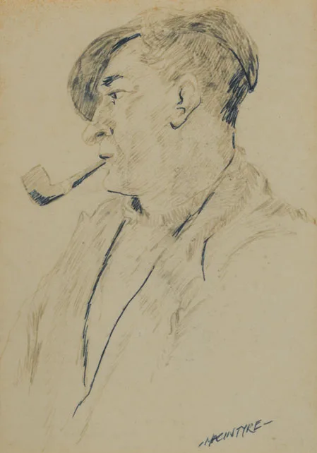 James MacIntyre, MAN WITH PIPE, 1941, pen and ink