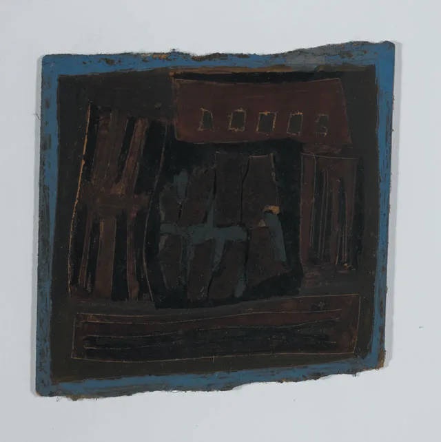 UNTITLED ABSTRACT by Tony O'Malley, 1972, oil with collage element on board, sold May 2011