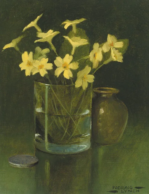 PRIMROSES by Padraig Lynch, 1993, oil on board, sold May 2011