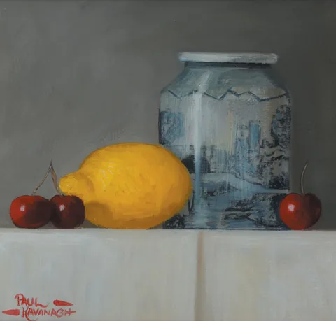 Paul Kavanagh, CHINESE VASE, LEMON AND CHERRIES, oil on board