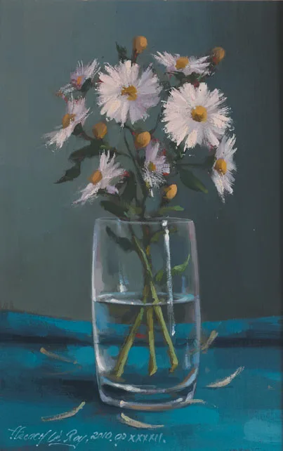 David Ffrench le Roy, DAISIES IN A GLASS, 2010, oil on board