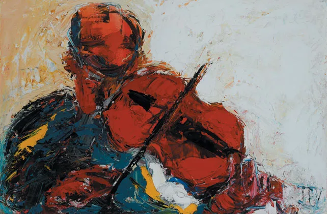 THE VIOLIN PLAYER by John B. Vallely, oil on canvas, sold May 2011
