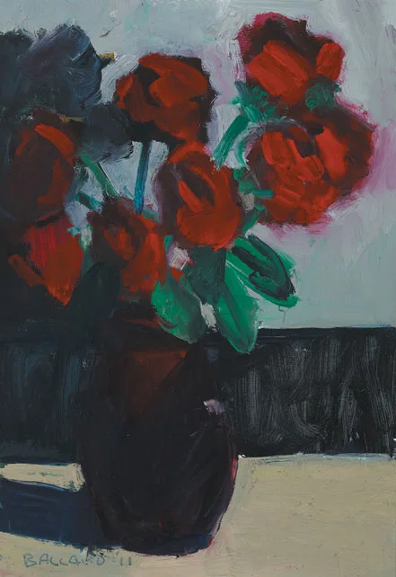 ROSES IN BROWN JUG by Brian Ballard, 2011, oil on canvas, sold May 2011