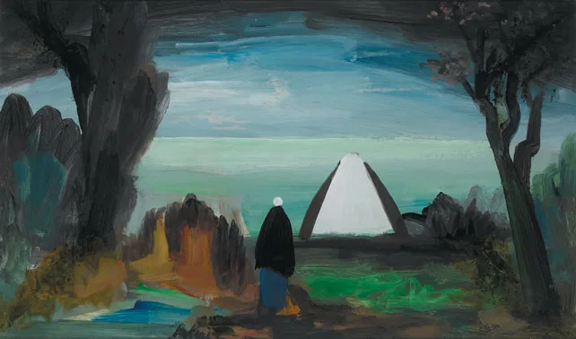 SHAWLIE AND COTTAGE by Markey Robinson, oil on board, offered May 2011