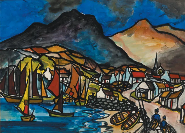 MENDING NETS by Markey Robinson, gouache on paper, sold May 2011
