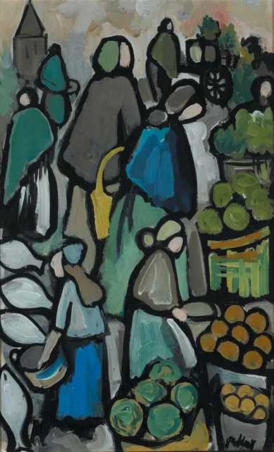 FRUIT MARKET by Markey Robinson, oil on board, sold May 2011