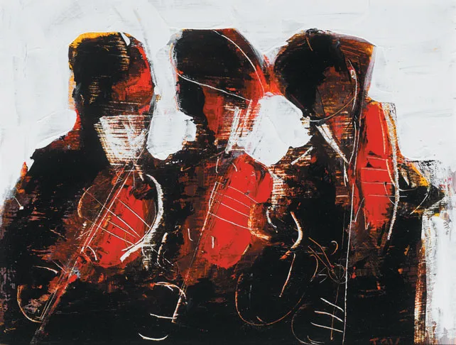 THE VIOLINISTS by John B. Vallely, oil on board, sold May 2011