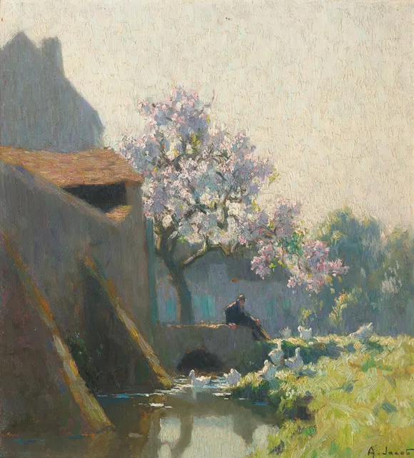 PRINTEMPS A LA FERME by Alexandre Jacob, oil on board, sold May 2011