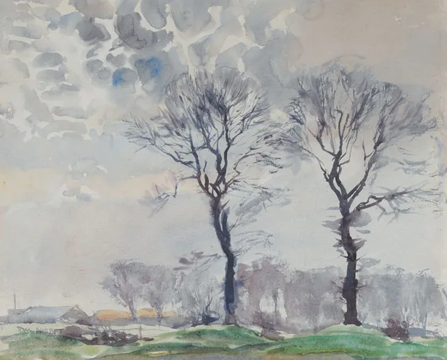 WINTER TREES by Tom Nisbet, watercolour, sold May 2011
