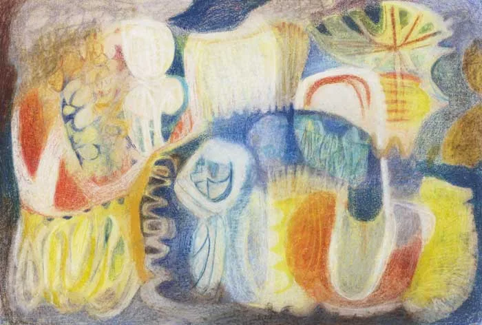 ABSTRACT COMPOSITION by Noreen Rice, oil pastel on paper, offered Mar 2011