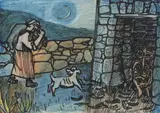 Gerard Dillon, "GOING HOME" (FIGURE WITH DOG BY MOONLIGHT)