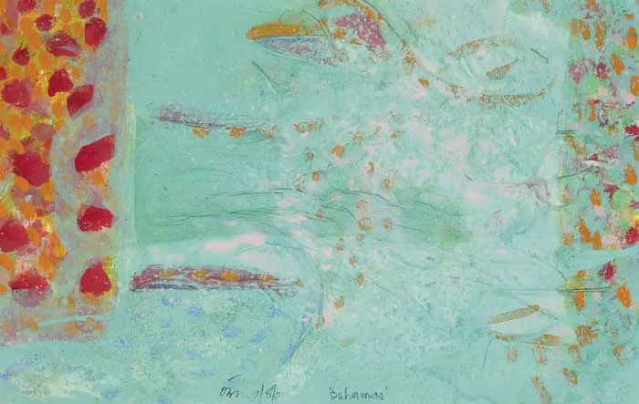 BAHAMAS COLLAGE by Tony O'Malley, 1986, acrylic and collage on paper, offered Mar 2011
