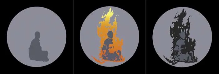 BURNING MONK by Robert Ballagh, 1968, acrylic on canvas, sold Mar 2011