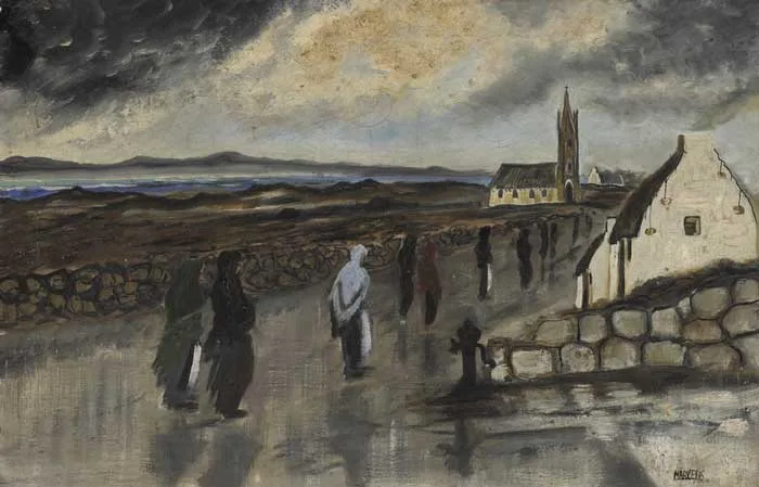 GOING TO MASS, CONNEMARA by Markey Robinson, 1945, oil on canvas, sold Mar 2011