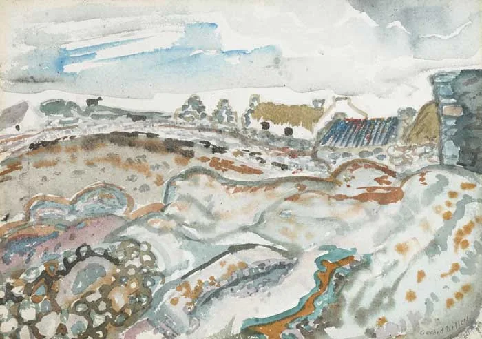 COTTAGE AND COW by Gerard Dillon, watercolour, sold Mar 2011