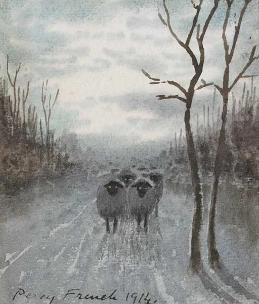 SHEEP IN MOONLIGHT by William Percy French, watercolour, sold Mar 2011