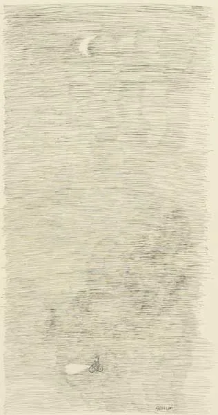 Jean-Jaques Sempe, SUITED GENTLEMAN CYCLING BY NIGHT, ink on paper