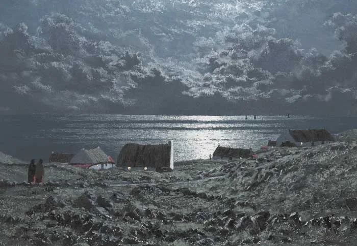 MOONLIGHT NIGHT,CONNEMARA COAST by Ciaran Clear, oil on board, sold Mar 2011