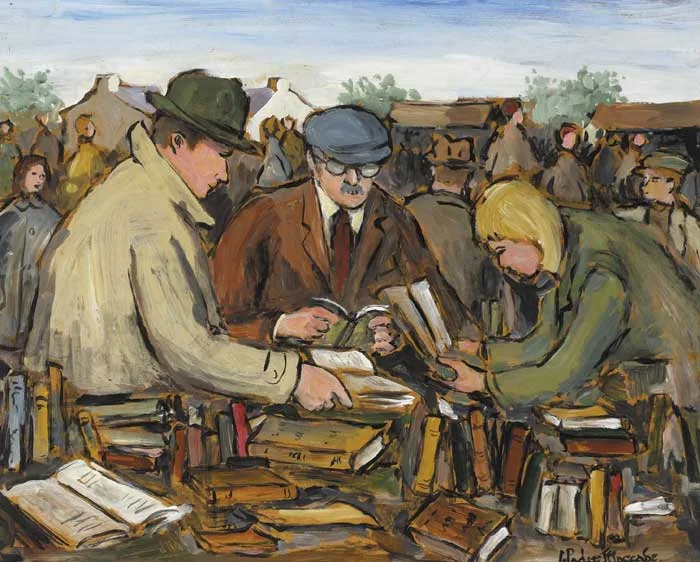 THE BOOK STALL by Gladys Maccabe, oil on board, sold Mar 2011