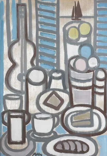 STILL LIFE AT A WINDOW by Markey Robinson, gouache on wallpaper, sold Mar 2011